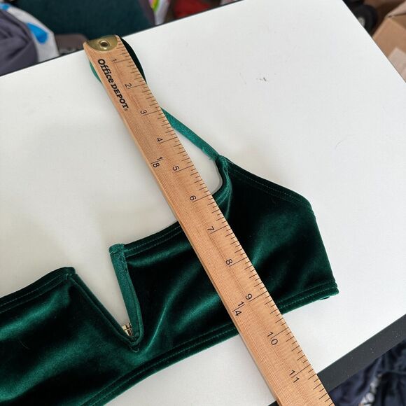 South Beach Forest Green Jade Velvet V-Cutout Bikini Top Gold Hardware 6 - Picture 13 of 13